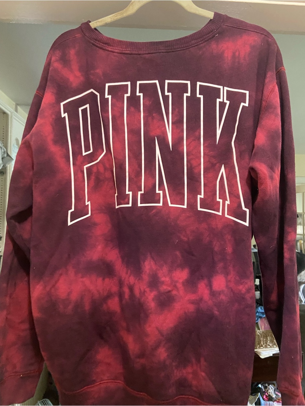 Victoria's Secret PINK Burgundy & Dark Pink Tie-Dye Crewneck